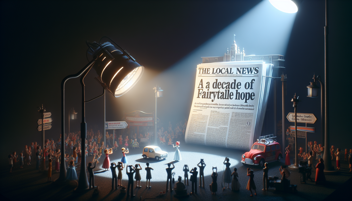 alt_text: A local news article titled "A Decade of Fairytale Hope" is highlighted in the spotlight.