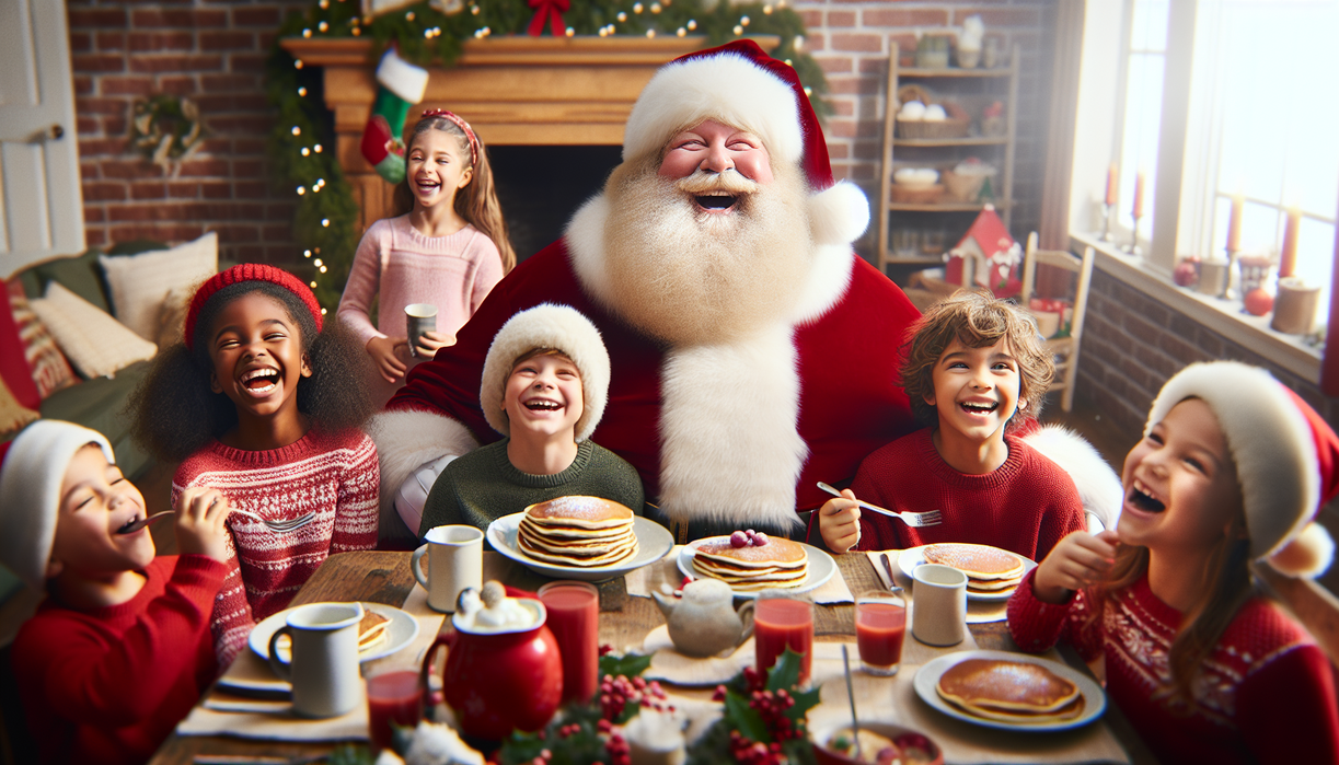 alt_text: Children enjoy festive breakfast with Santa at local event, spreading holiday cheer.