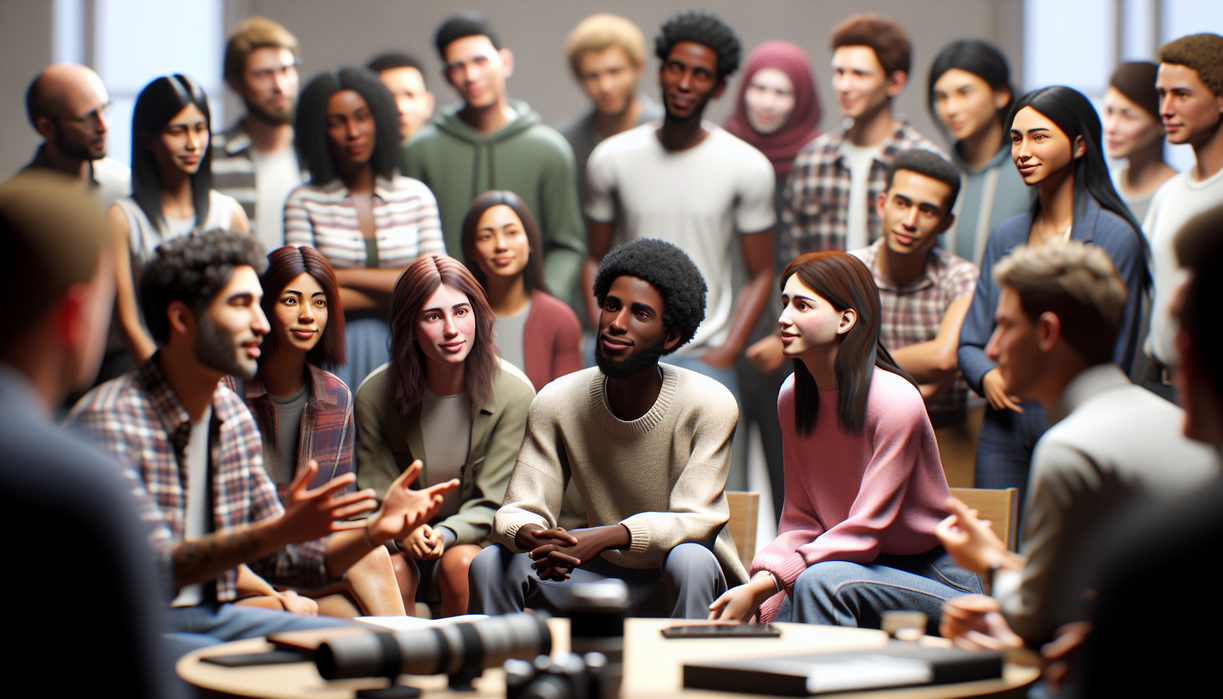 alt_text: A diverse group of young people discusses ideas at a National Grid Youth Council meeting.