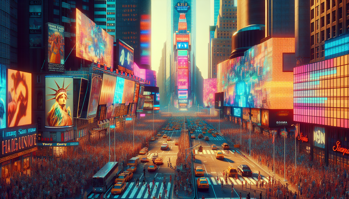 alt_text: Times Square lit up with vibrant colors for the historic Summer Ball Drop event in the headlines.