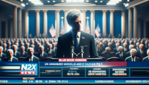 alt_text: Governor Bill Lee in a formal setting, addressing Blue Book Honors, surrounded by news graphics.