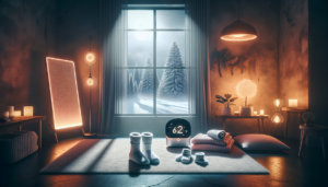 alt_text: Cozy winter scene with warm drinks, blankets, and wellness items to boost health and wellbeing.