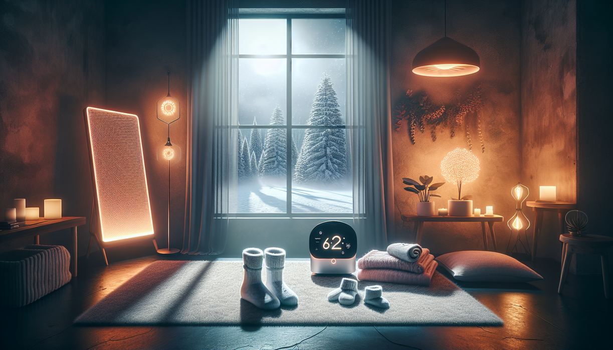 alt_text: Cozy winter scene with warm drinks, blankets, and wellness items to boost health and wellbeing.