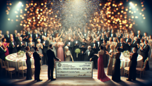 alt_text: "Elegant gala event with attendees and vibrant decor promoting nonprofit fundraising efforts."