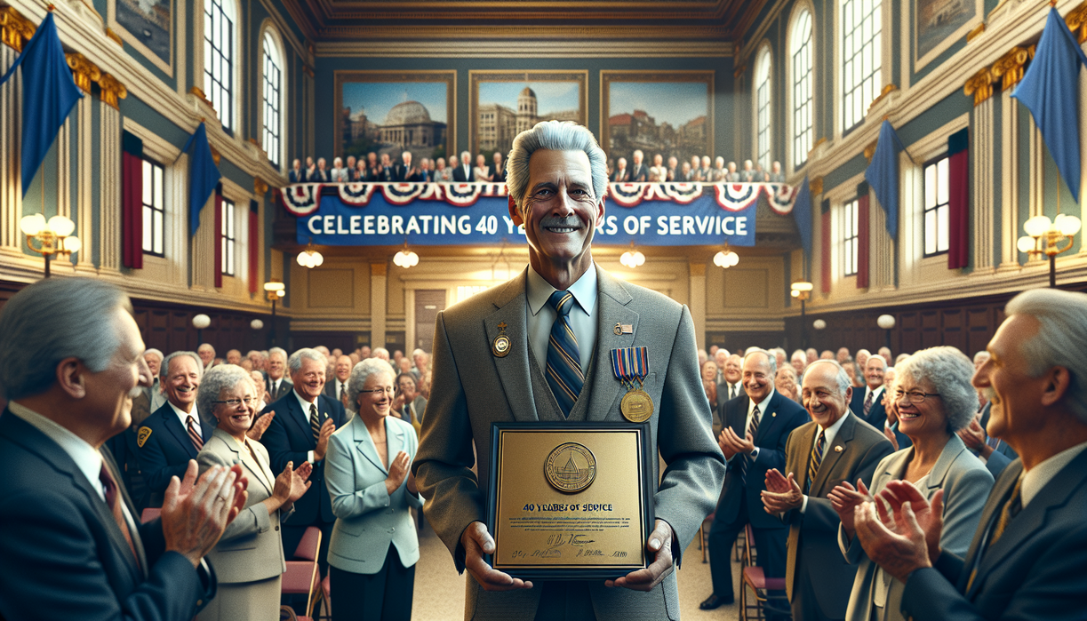 alt_text: "Local News Hero: A person celebrating 40 years of dedicated city service."