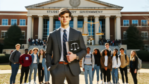 alt_text: A university campus scene with a focus on the role of the university president.