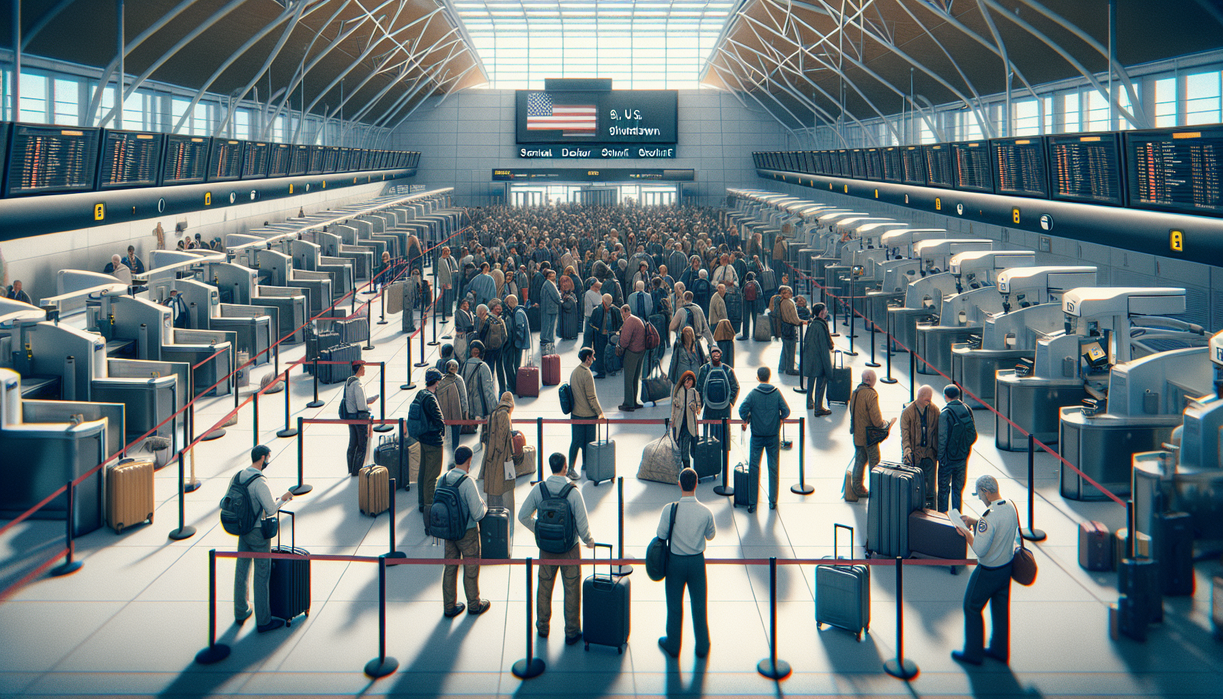 alt_text: Security checkpoints closed, with a complex map overlay depicting disruptions and confusion.