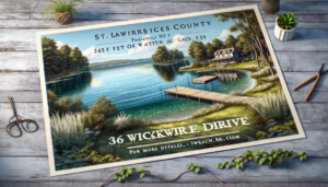 alt_text: Riverside cabin in St. Lawrence County surrounded by autumn foliage and a serene river view.