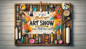 "alt_text": "Art show display with sculptures and paintings at Mobridge, titled 'Content That Connects'."