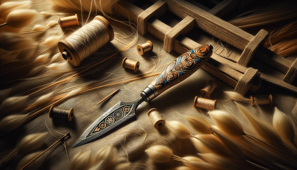 alt_text: Vintage wooden scutching knives on display, essential tools in historical textile production.